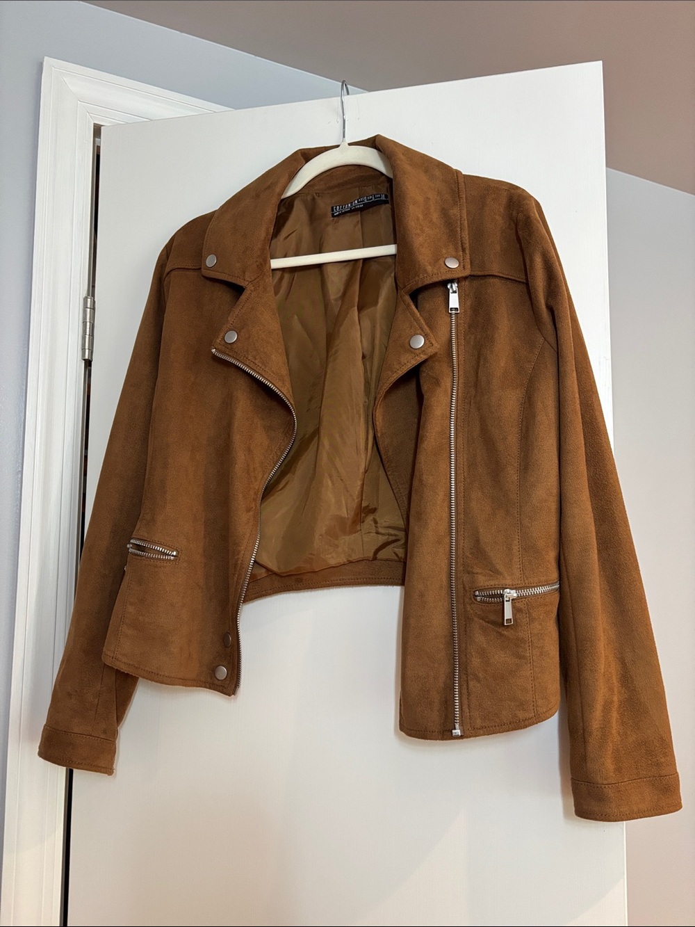 Cotton On Cognac Brown Suede-Look Moto Jacket